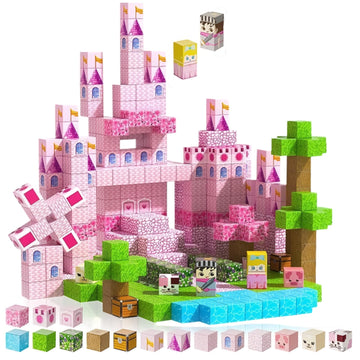 Luxalba 100PCS Pink Princess Castle Magnetic Blocks Girls Toys