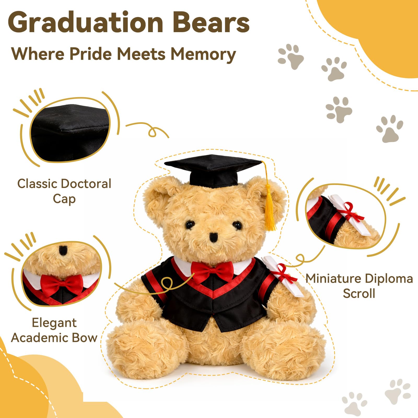 QUIRAI Graduation Teddy Bear 2026, 12" Teddy Bear Stuffed Animal for Preschool Kindergarten College Grads, Soft Keepsake Graduation Plush Gift