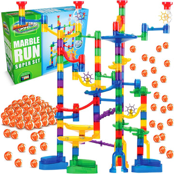 Marble Genius Marble Run Super Set, STEM Toys & Maze Construction Building - 150 Translucent Track Pieces & Glass Marble for Family, Kids Toddlers