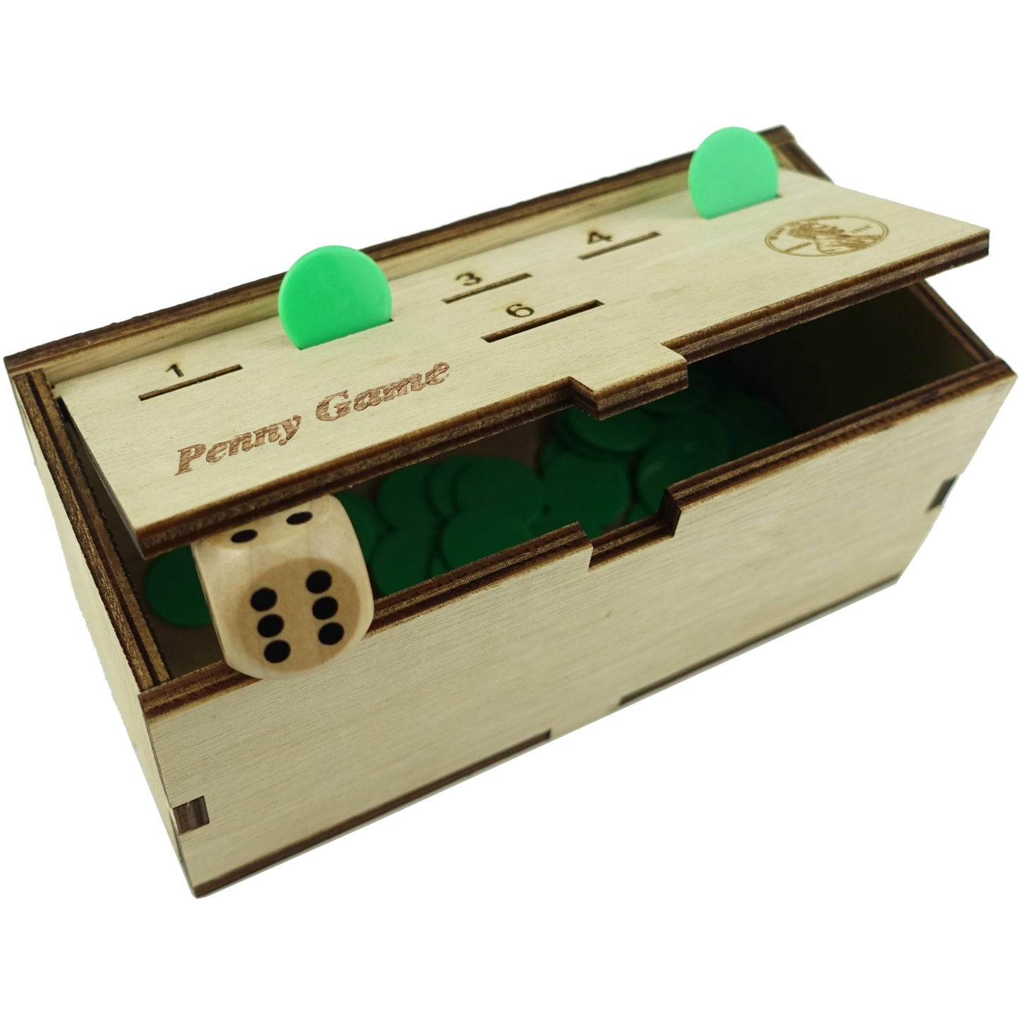 Penny Game - Fun Board Game Works with Pennies, Get Rid of Coins to Win, Coin Game Wood Box for 2-6 Players, Simple + Strategic Dice Games