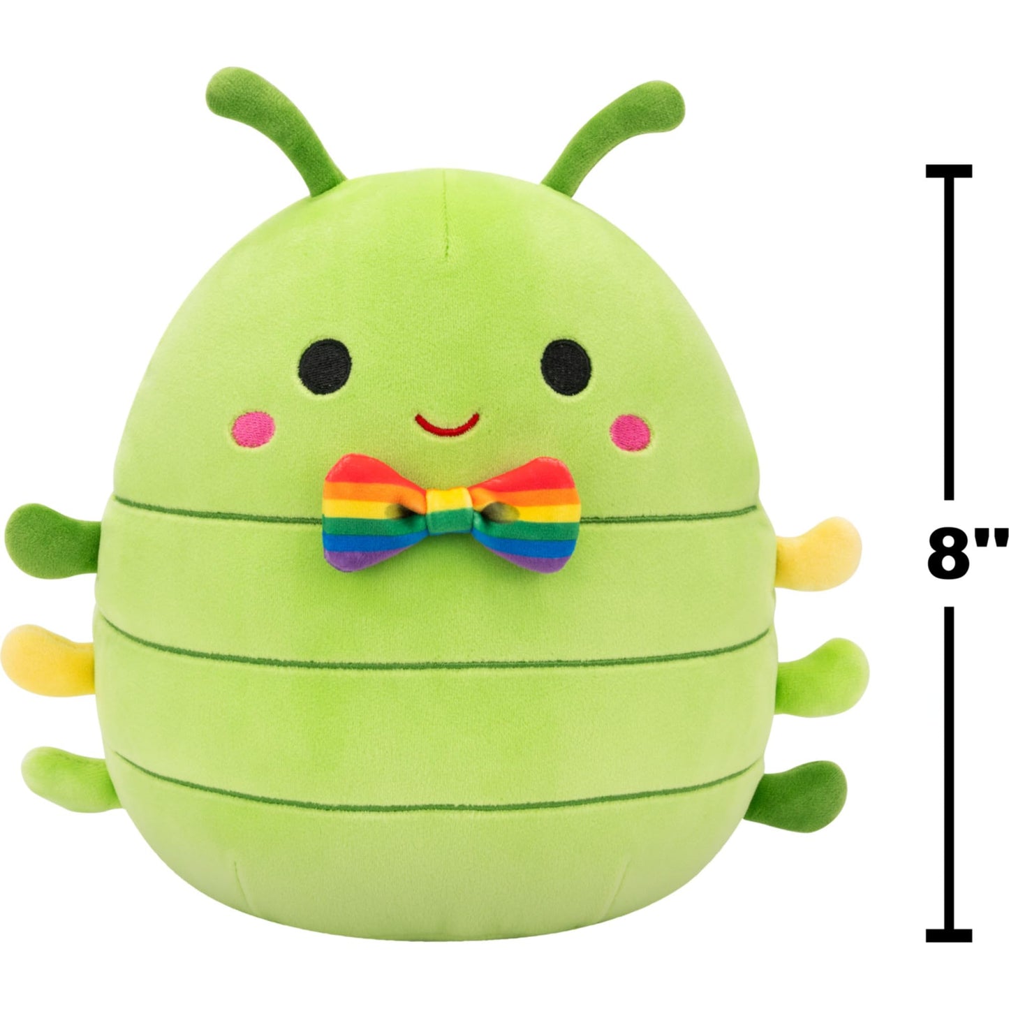 Squishmallows Original 8in Cortez the Green Caterpillar with Rainbow Bowtie - Official Jazwares Plush (Little)