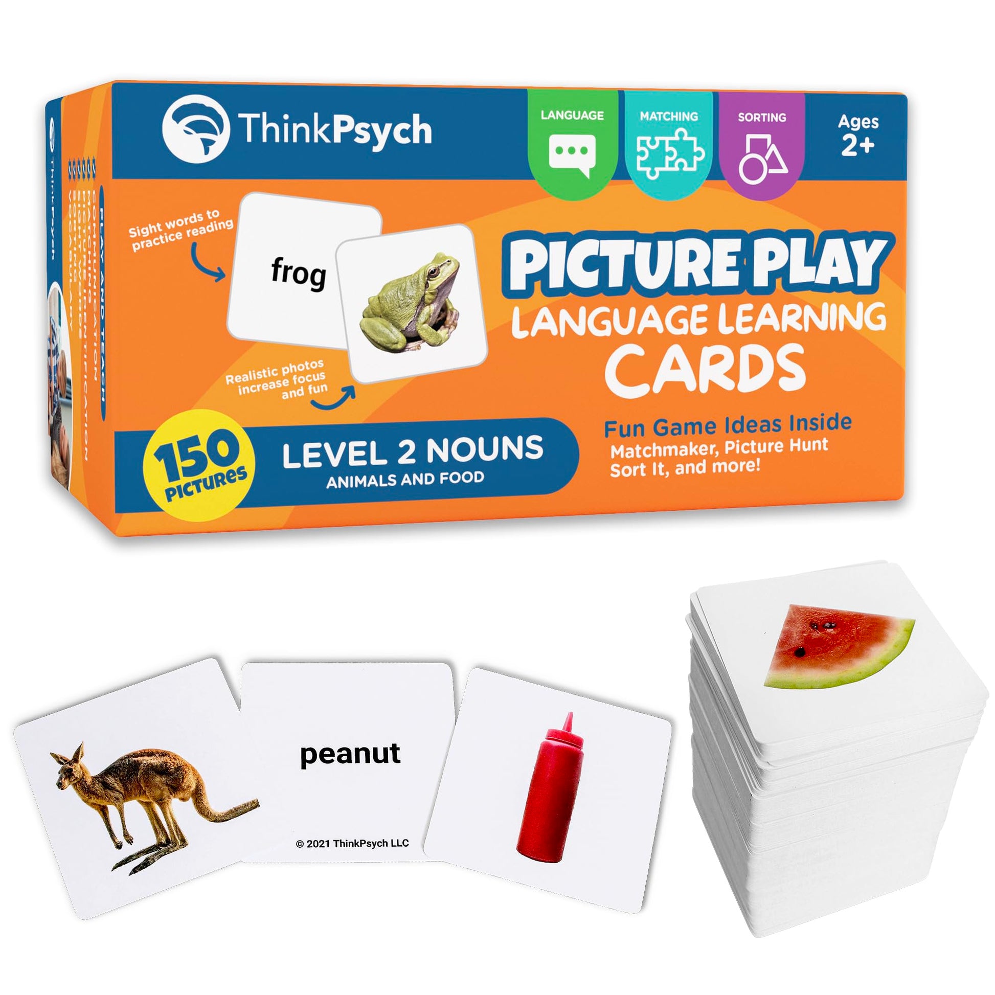 ThinkPsych Level 2 Nouns Flash Cards | 150 Picture Cards for Speech Therapy & Autism Learning Materials | Preschool Kindergarten Language Learning