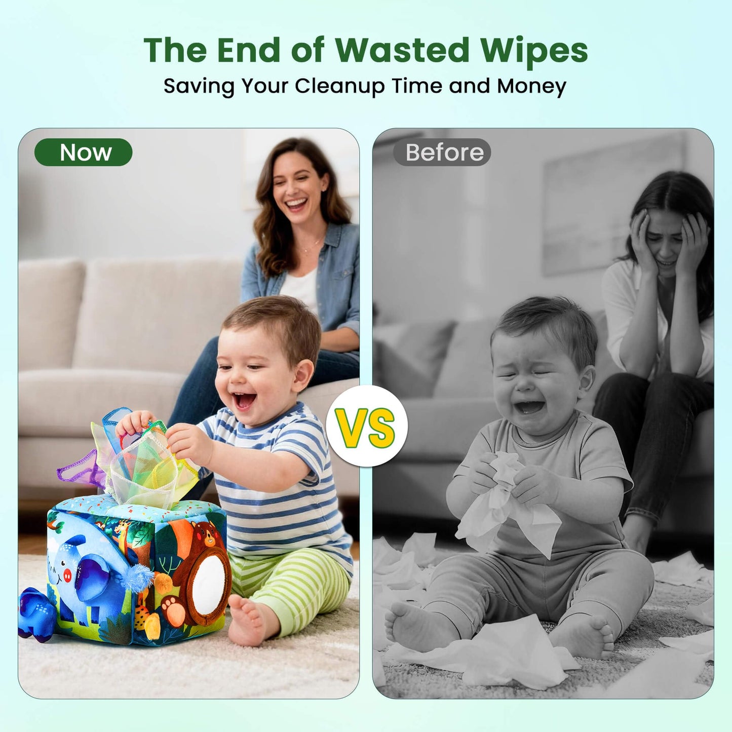 JKHEPL Baby Toys 6-12 Months - Baby Tissue Box Toy for 6 9 12 18 Months Old Montessori Sensory Toys for 1 Year Old Boy Infant Scarf Toy with Crinkle