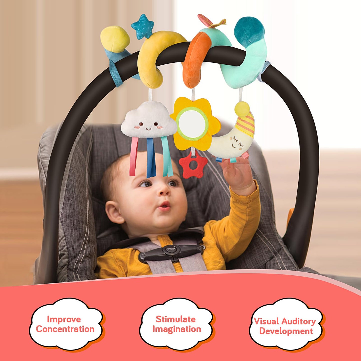 Car Seat Toys Infant Toys 0-6 Months Newborn Toys, Stroller Toys Baby Toys 0-3 Months, Baby Toys 0-6 Months for Crib Mobile Bassinet with Rattles