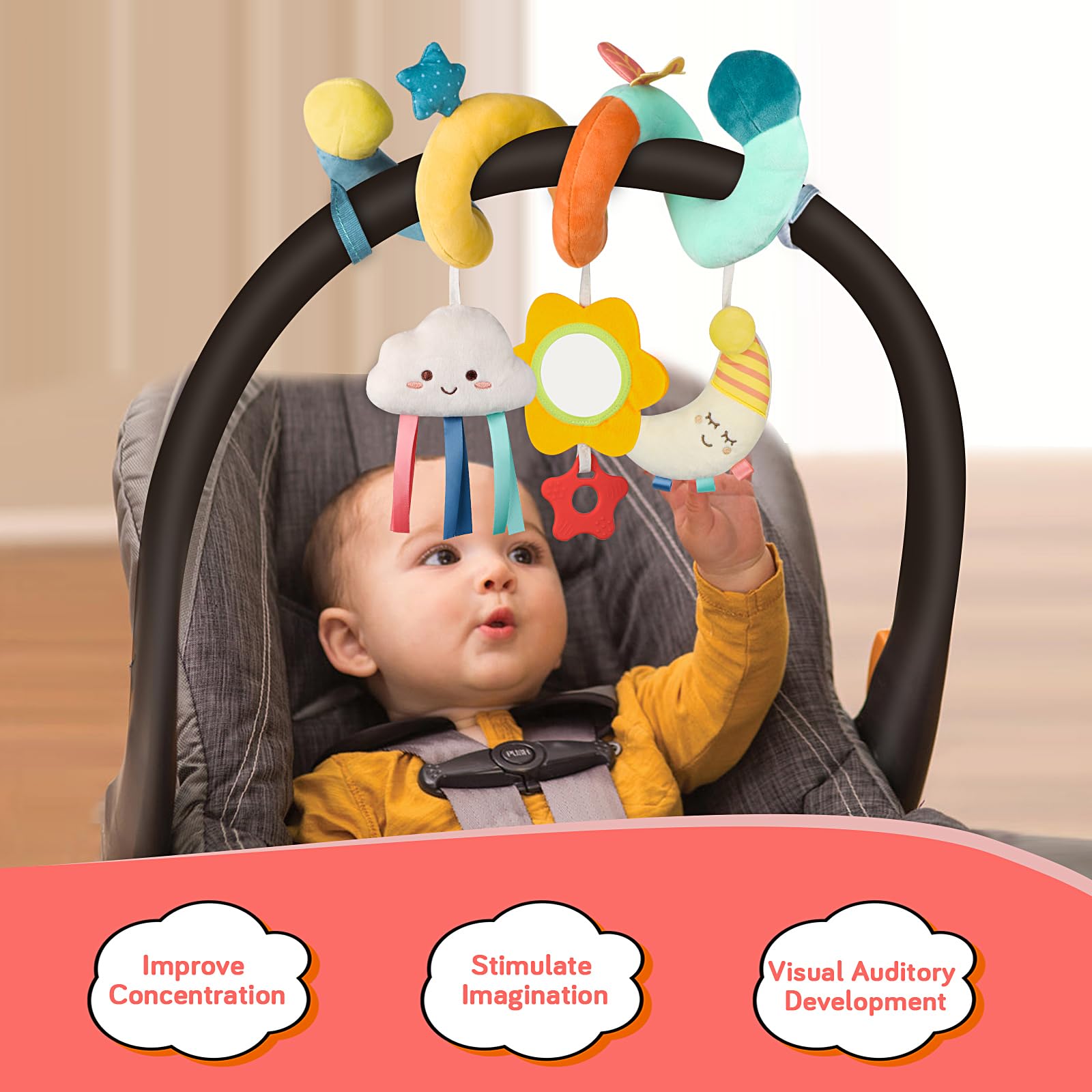 Car Seat Toys Infant Toys 0-6 Months Newborn Toys, Stroller Toys Baby Toys 0-3 Months, Baby Toys 0-6 Months for Crib Mobile Bassinet with Rattles