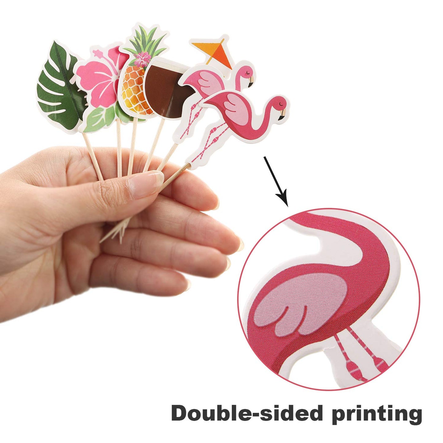 Maitys 72 Pcs Luau Cupcake Toppers Tropical Cake Decorations Hawaiian Toothpicks with Flamingo Pineapple Palm Leaves Shape Picks for Summer Beach