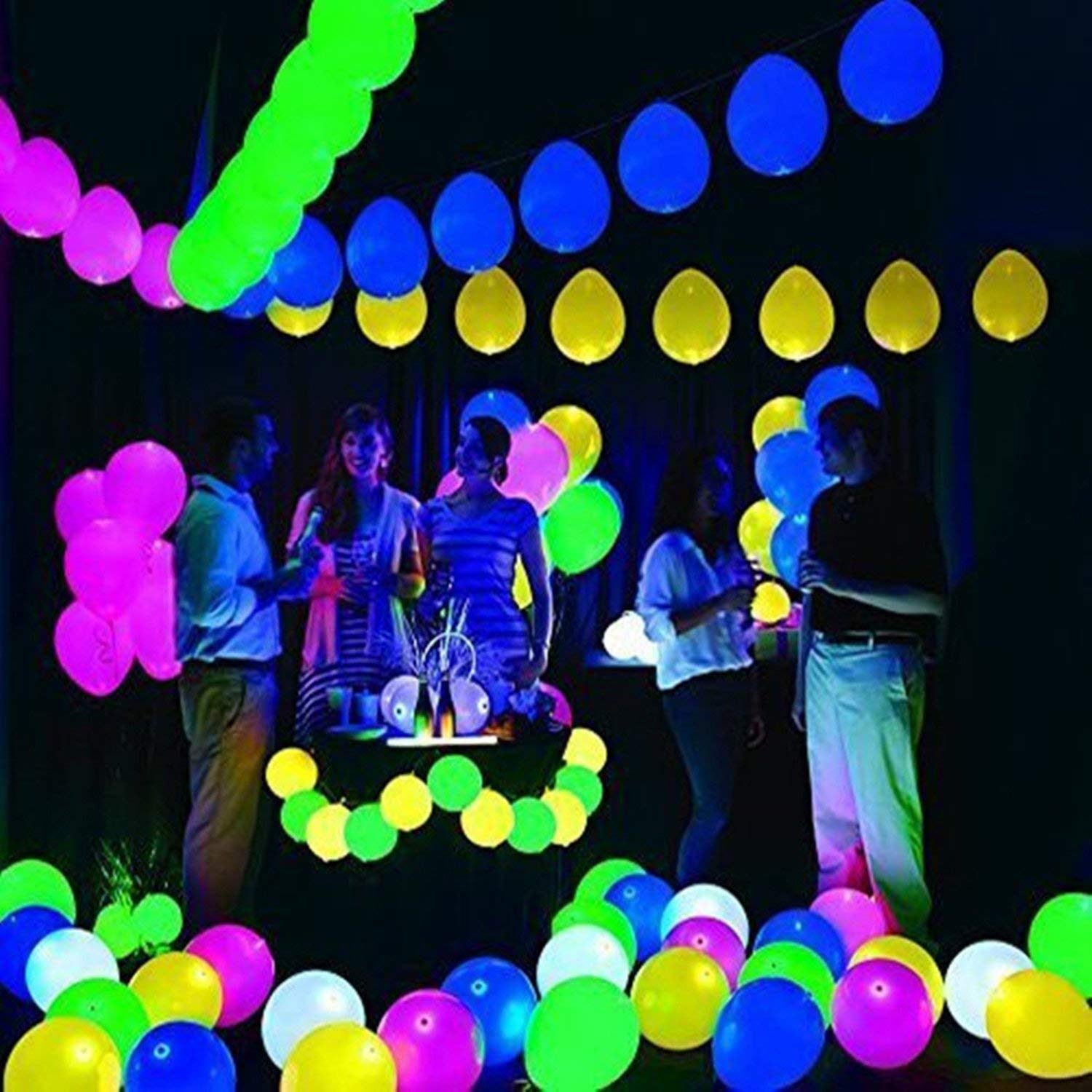 20 LED Light Up Balloons, 12 inch Neon Balloons Mixed Colors Flashing Lasts 24 Hours Glow in the dark for Birthday Glow Party Favors Supplies Wedding
