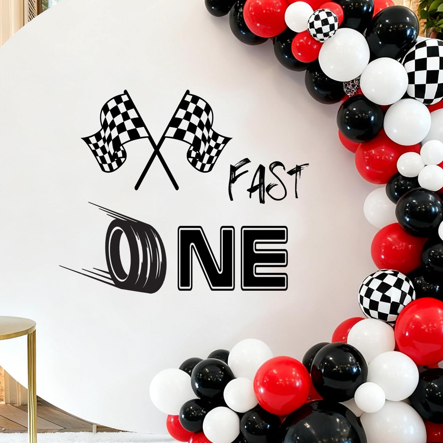 Fast One Birthday Racing Decal, Fast One 1st Birthday Backdrop Decor, Race Car Theme Decor for Boys?Black Car Bday Arch Backdrop Decal, for Party