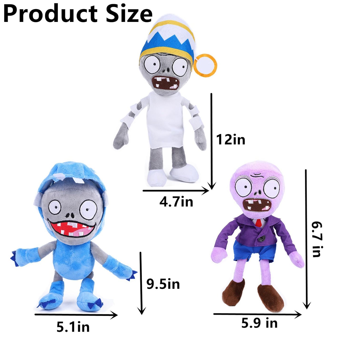 JHESAO 3 PCS Plants and Zombies Plush Buckethead Zombie Sets Toy Purple, 1 2 Stuffed Soft Missile Zombie Imp Doll, Barrel Buckethead Zombies PVZ Plush