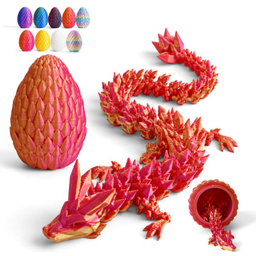 Cessfle 12" Prefilled Easter Eggs with 3D Printed Dragons Inside, 3D Printer Articulated Crystal Fidget Toy,Easter Basket Stuffers for 5-7 4-6 8-12