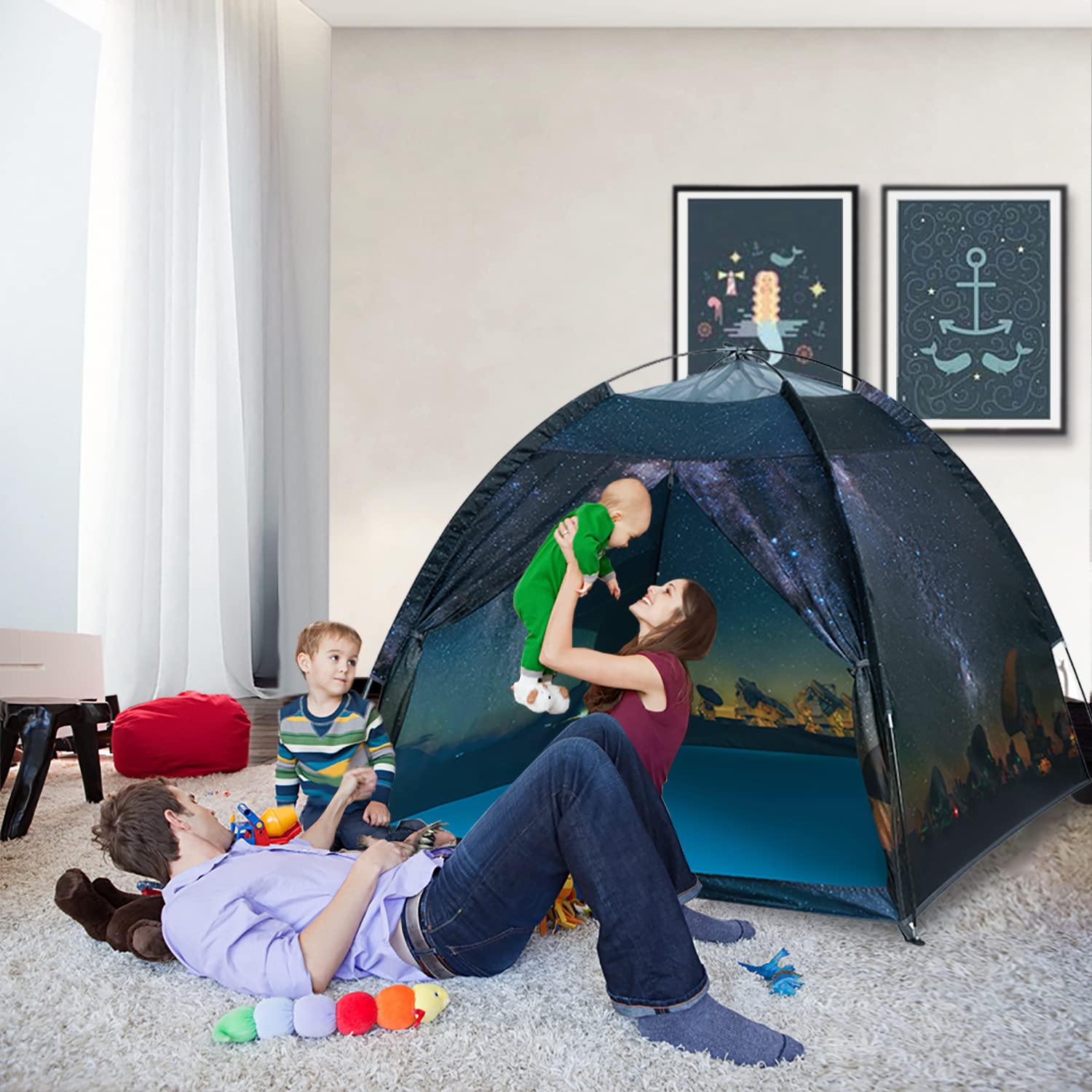 Mnagant Kids Play Tent-61”x61”x45”Imaginative Play Popup Tent Space World Tent for Kids Indoor/Outdoor Fun-Kids Galaxy Dome Tent Playhouse for Boys