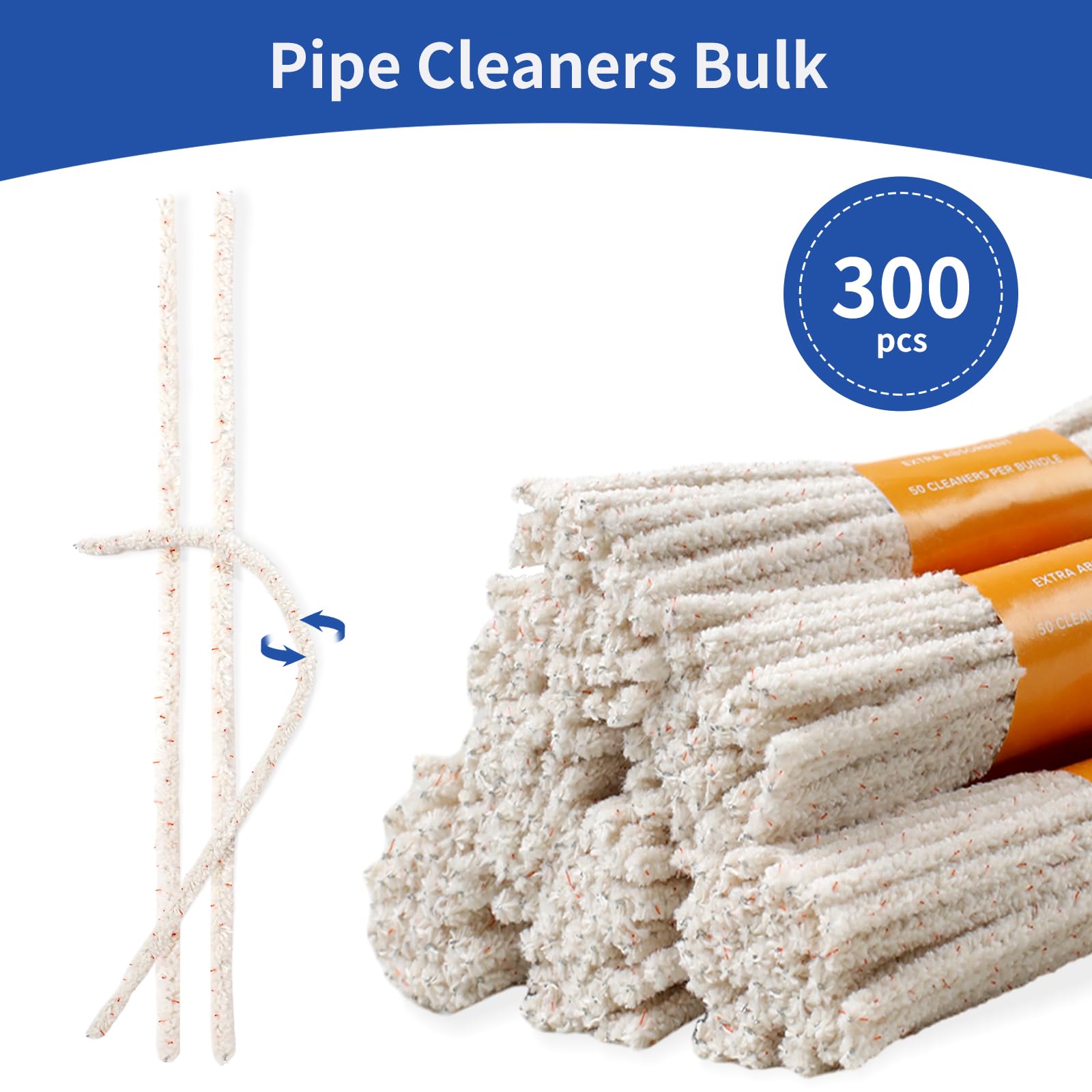 Phinus 300 Pack Pipe Cleaners Pipe, 6-Inch Pipe Cleaners Bulk, Cotton and Plastic Pipe Cleaner, Pipecleaners for Removing Tar & Resin, Pipe Cleaners
