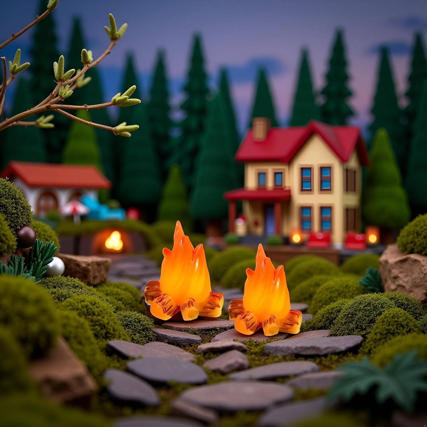 3Pcs Miniature Resin Campfire Models for Dollhouse, Halloween Decor, Micro Landscapes, Creative Displays