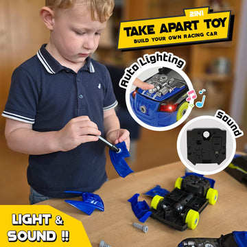 GILOBABY 26 Pieces Take Apart Toys for Boys, Racing Car with Electric Drill, Sounds & Lights, Building Stem Toys for Kids, Gifts for 3 4 5 Year Old