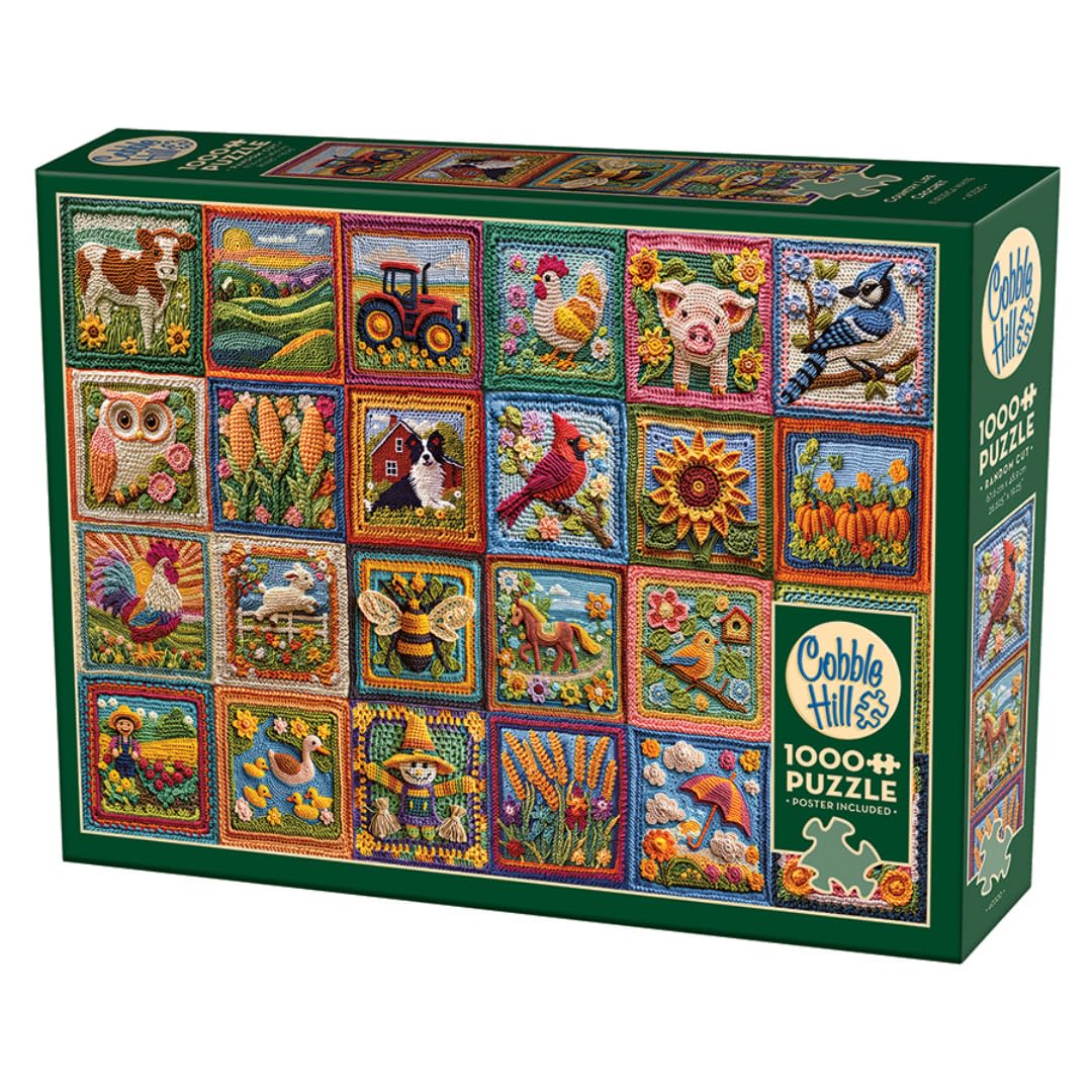 Cobble Hill Country Life Crochet 1,000-Piece Jigsaw Puzzle (40320), Rustic Vibes, Random/Quirky Cut, Luxurious Textured Linen Paper Mounted on
