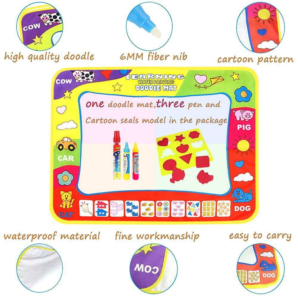 Magic Drawing Mat/Water Doodle Mats(31.4in x 23.6in) with 4 Color,Reusable Coloring Aqua Classic Mat Drawing Learning Painting Mats with Magic Pen