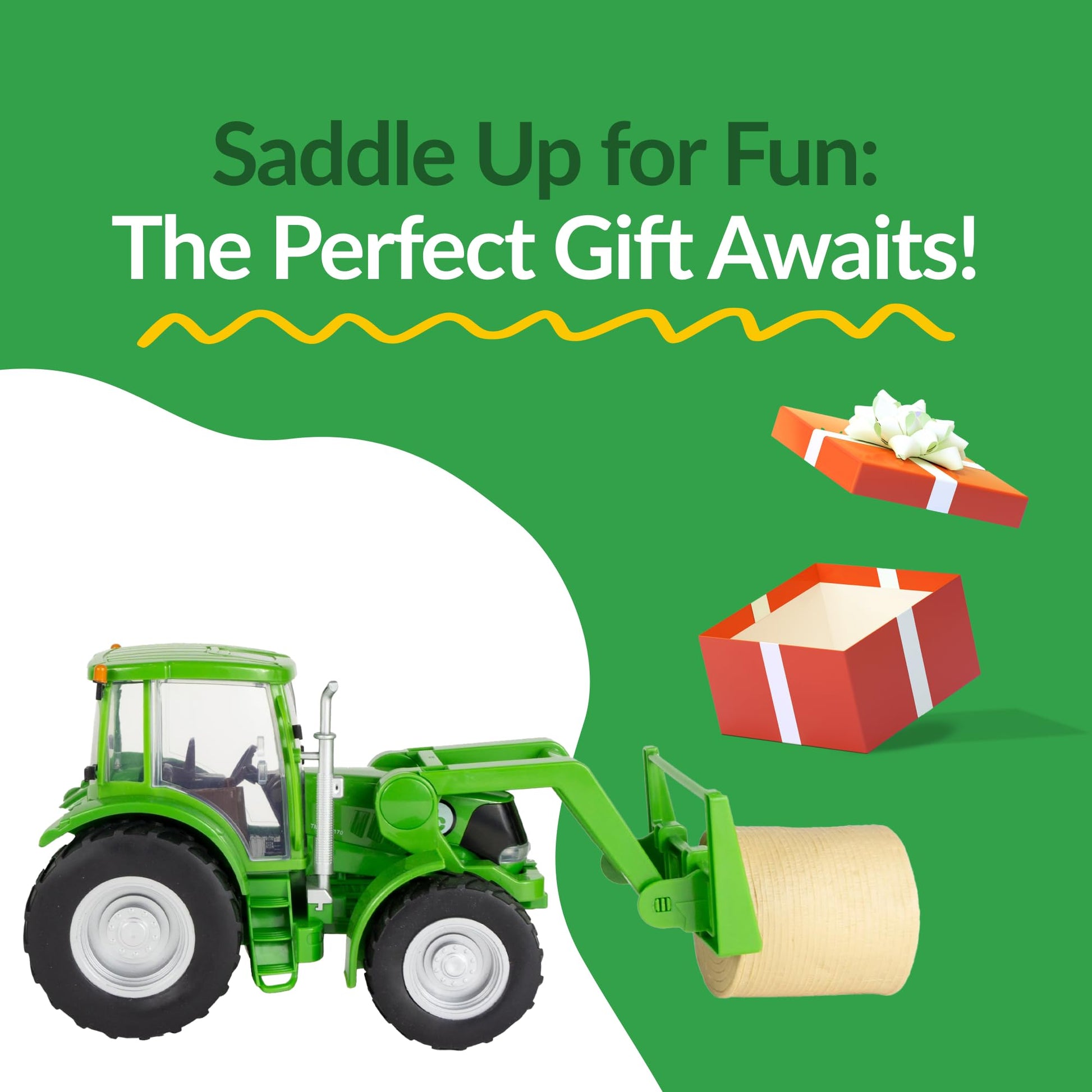 Big Country Toys Tractor & Implements, 1:20 Scale, Toy Tractor with Hay Bale and Bucket Attachment, Working Doors, Green, Ages 3 and Up…