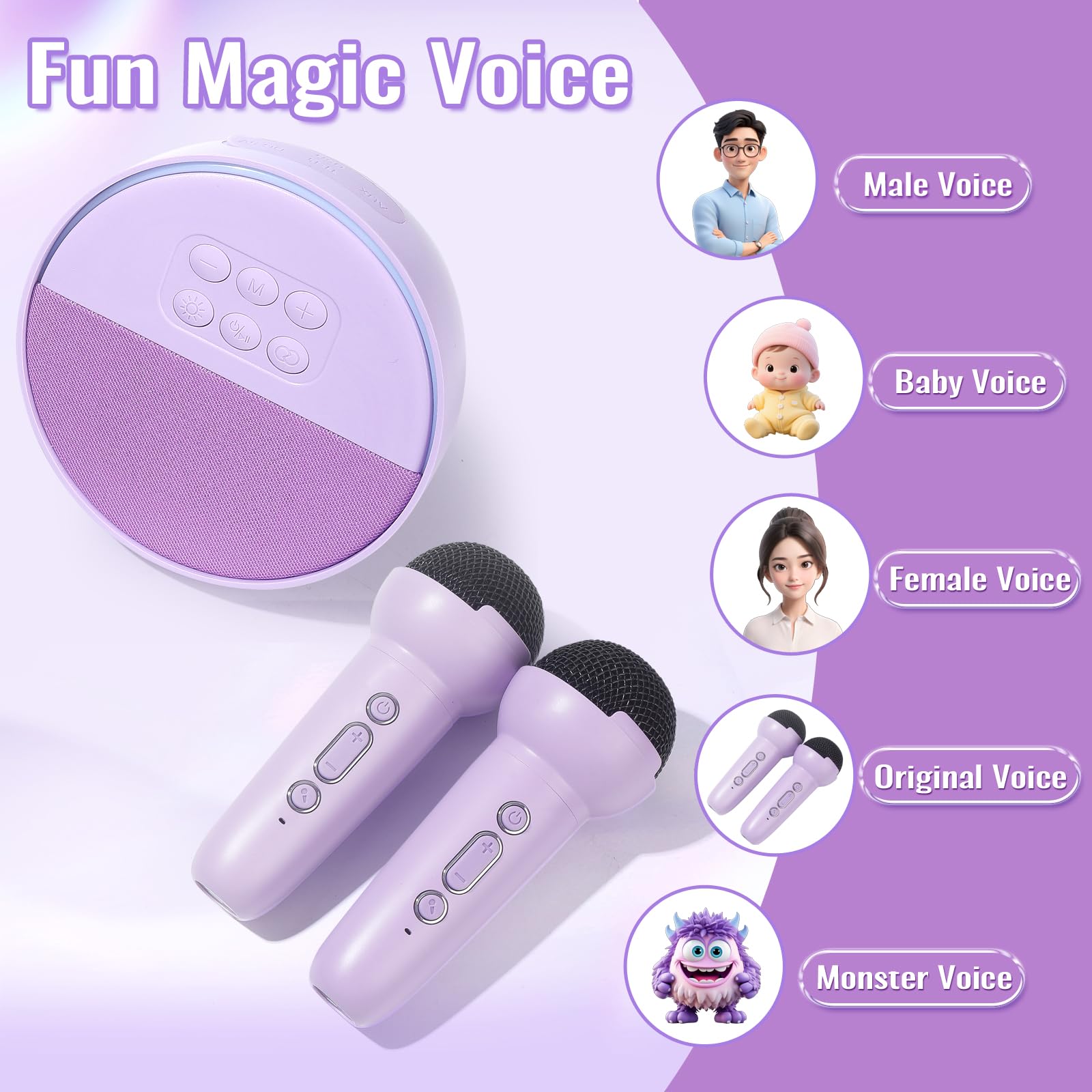 Mini Karaoke Machine for Kids, Portable Bluetooth Speaker with 2 Wireless Microphones, Birthday Gifts Toys for Girls Ages 3, 4, 5, 6, 7, 8, 9, 10+
