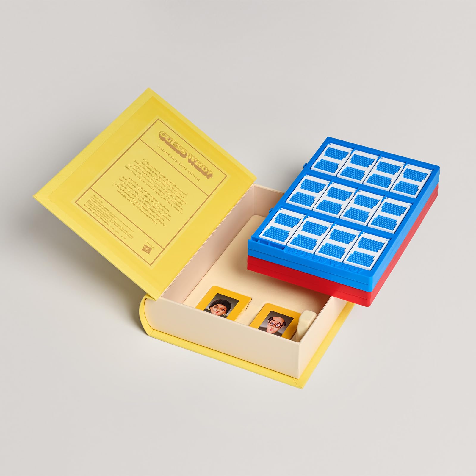 WS Game Company Guess Who? Vintage Bookshelf Edition, Linen Wrapped Book Box & Slipcase, Inspired by 1991 Version, Classic Board Games for Kids