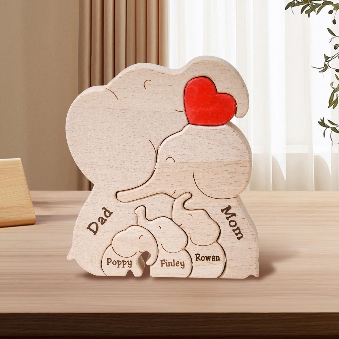 JOBFLY Wooden Mommy Elephant Family Puzzle with 2-6 Family Name