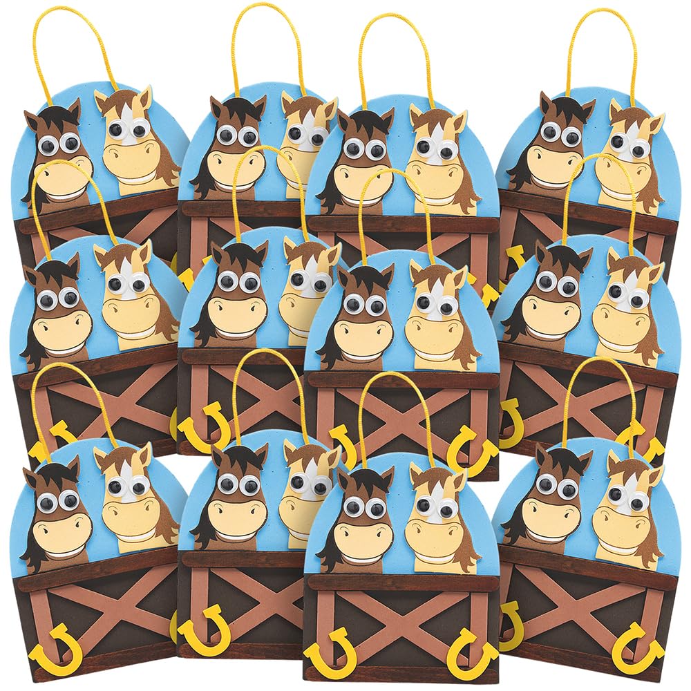 Fun Express Horse Craft Kits for Kids Ages 4-8 - Western Themed DIY Ornament Kit 12 Pack | Kids Arts and Crafts Box with Foam Pieces & Googly Eyes |