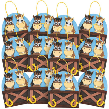 Fun Express Horse Craft Kits for Kids Ages 4-8 - Western Themed DIY Ornament Kit 12 Pack | Kids Arts and Crafts Box with Foam Pieces & Googly Eyes |