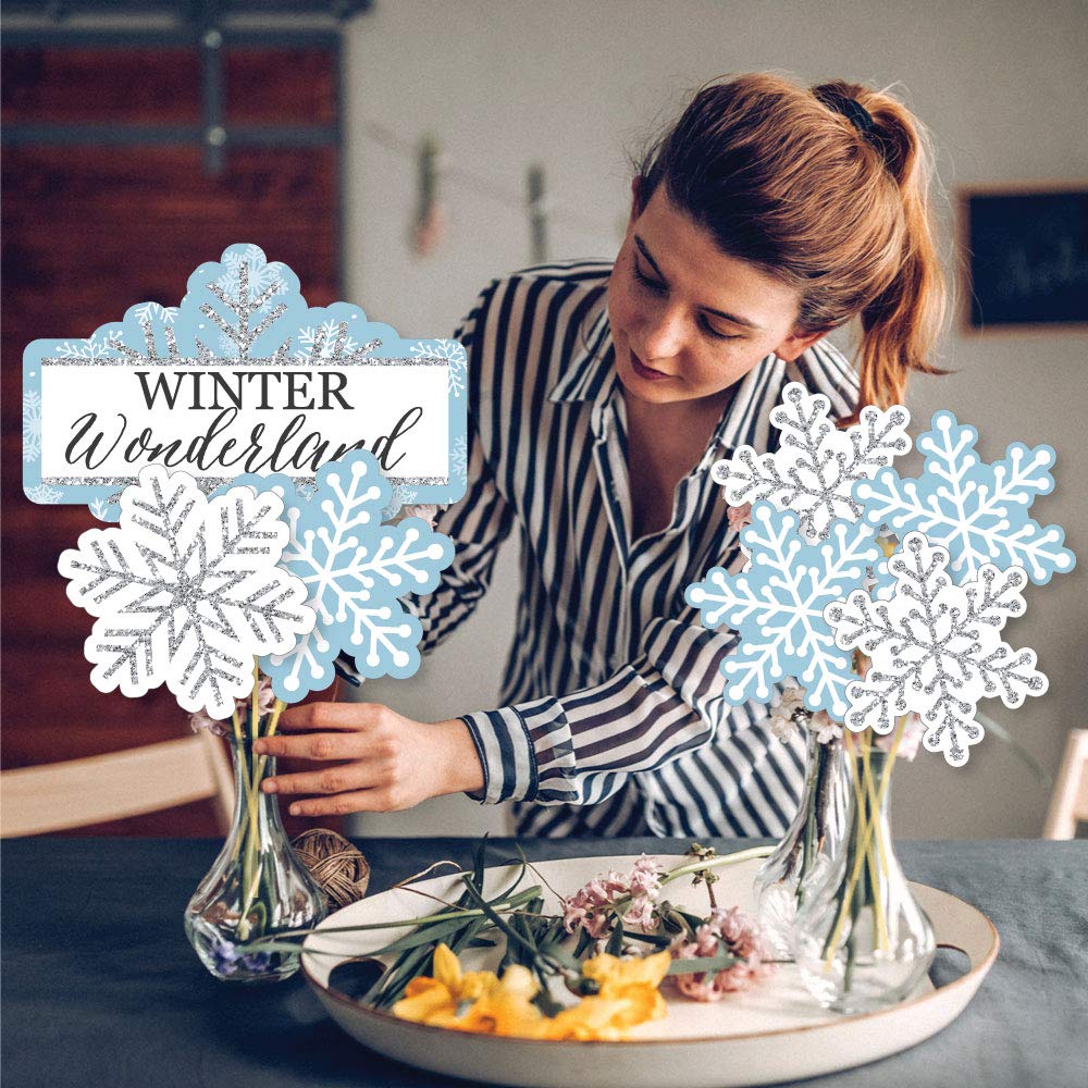 Big Dot of Happiness Winter Wonderland - Snowflake Holiday Party and Winter Wedding Centerpiece Sticks - Showstopper Table Toppers - 35 Pieces