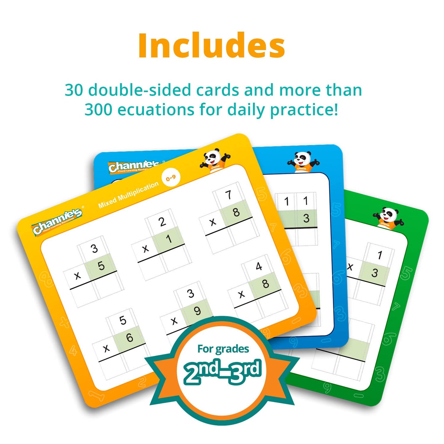 Channie’s Single Digit Multiplication Flashcards, 30 Double-Sided Dry Erase 2nd - 3rd Grade Multiplication Flash Cards, Easy-to-Use Level 1