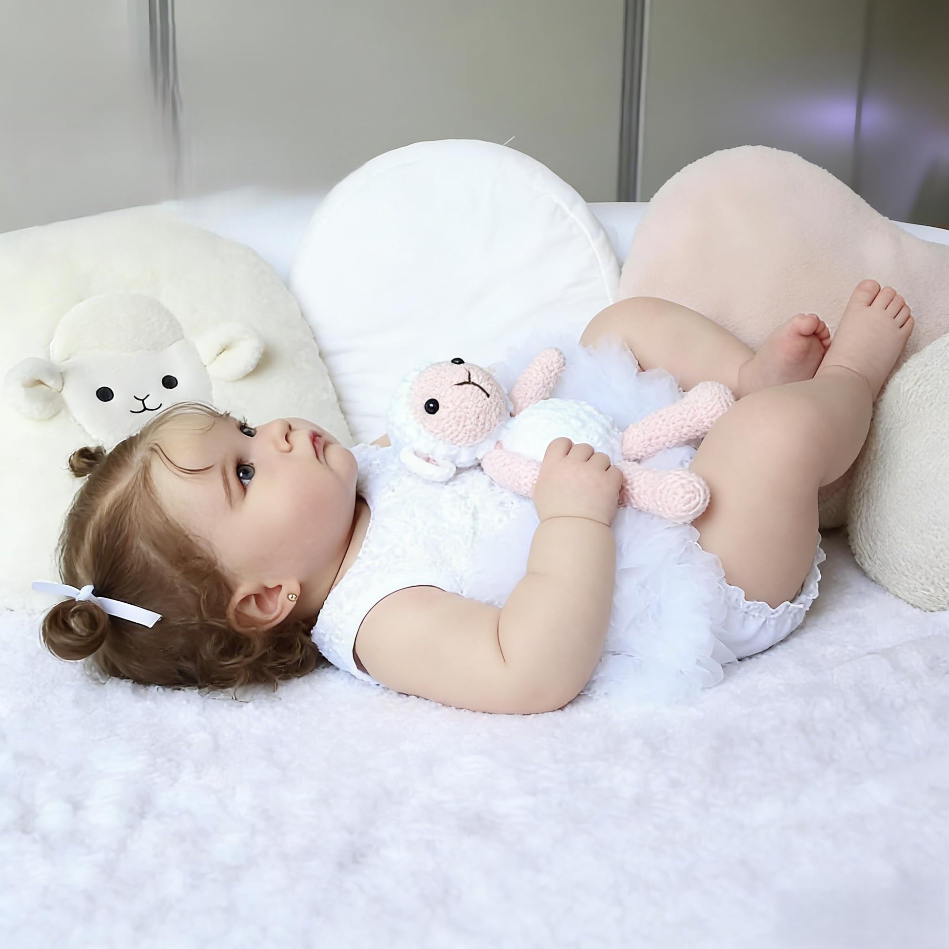 24 Inches 60CM Real Baby Size Reborn Baby Doll Rooted Brown Curly Hair Soft Cloth Body Lifelike Newborn Toddler Girl Dolls Anatomically Correct with