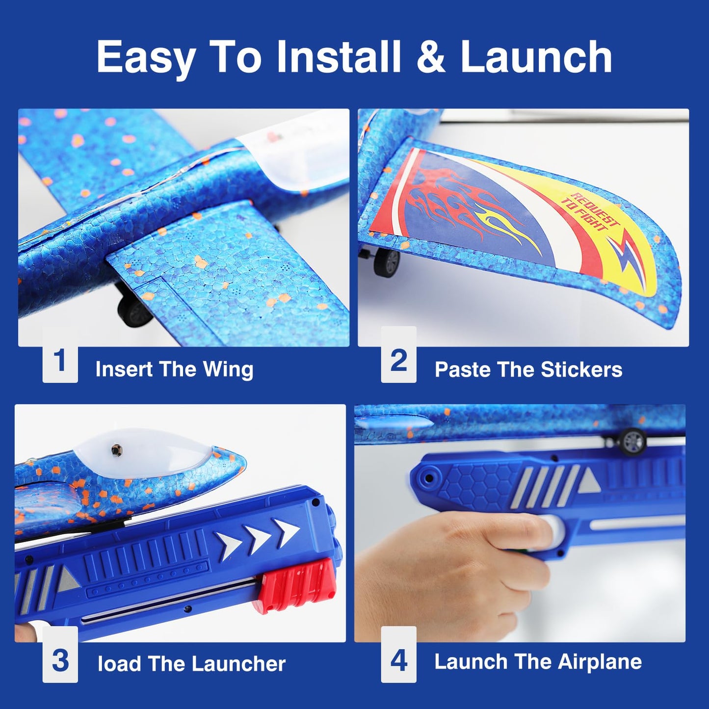 Wesfuner 3 Pack Foam Airplane Launcher Toys, 2 Flight Mode Glider Plane,Kids Flying Toy,3 4 5 6 7 8 9 10 11 12 Year Old Boys Girls Gifts,Outdoor Sport