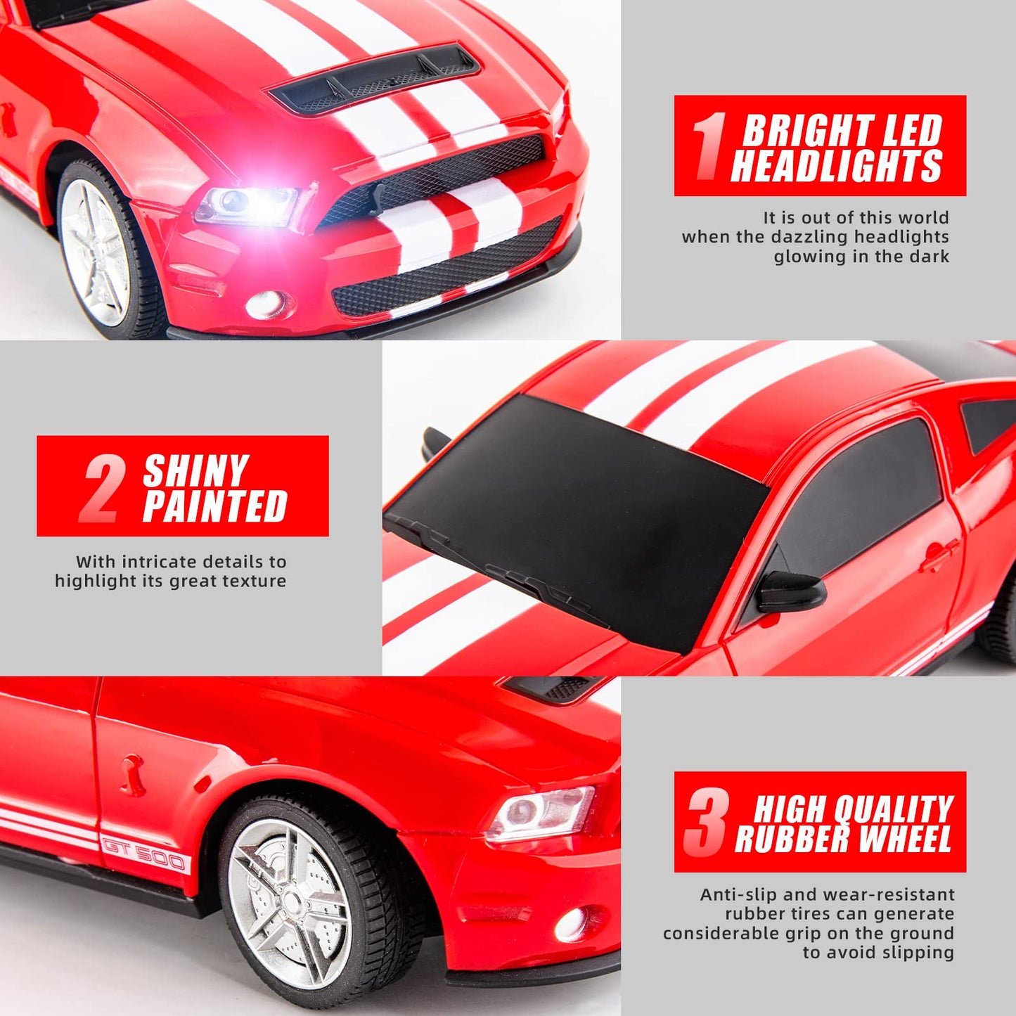 BDTCTK Remote Control 1/24 Ford Mustang Shelby GT500 RC Model Car, Toys for 6+ Kids and Adults Red