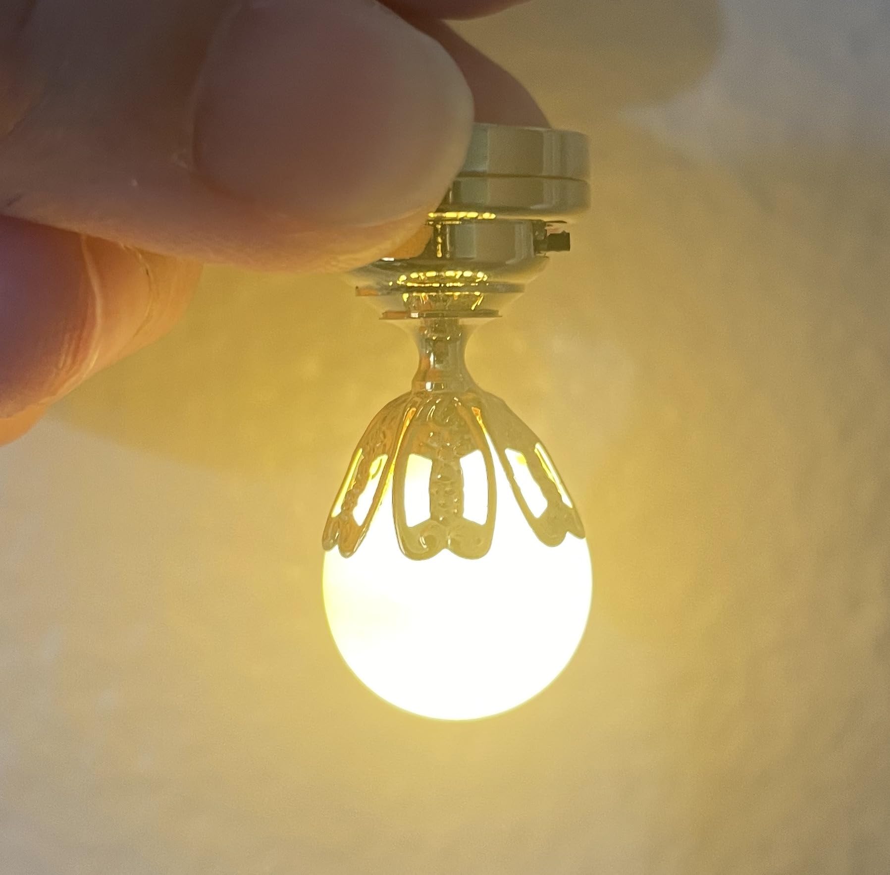 Miniature Globe Light Ceiling Lamp, 1:12 Scale Dollhouse Accessory, Gold Finish, 1 inch High