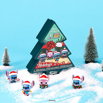 Funko Pocket Pop! Stitch Holiday - 4 Pack Tree Box - Disney: Lilo & Stitch - Keychain Novelty Keyring - Collectable Mini Figure - Stocking Filler