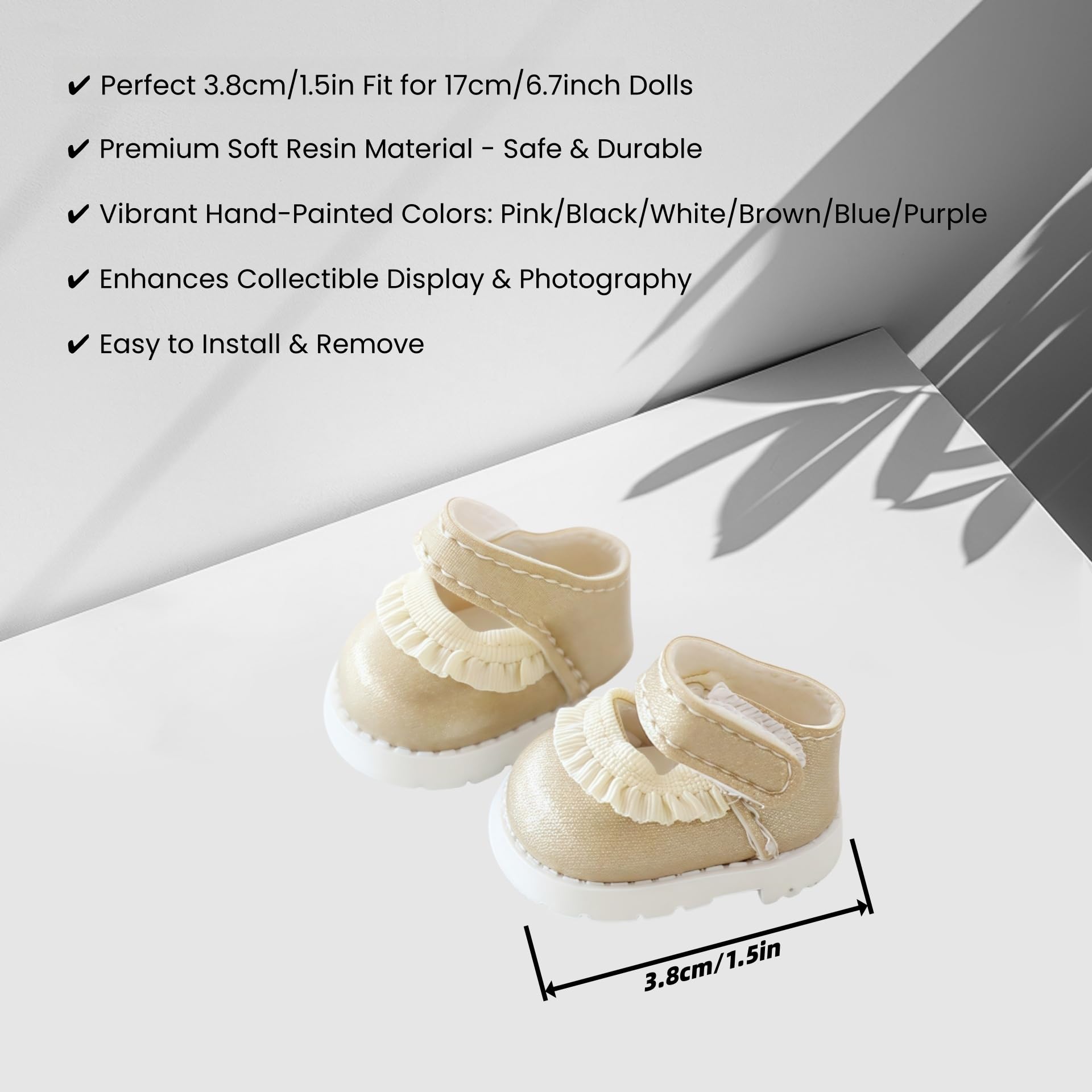 Mini Shoes for Lu bubu 17cm , Mini Shoe Accessories, Cute PU Leather Lace Shoes Suitable for 17cm Lu bubu, Dress Up Shoe Replacement Gold