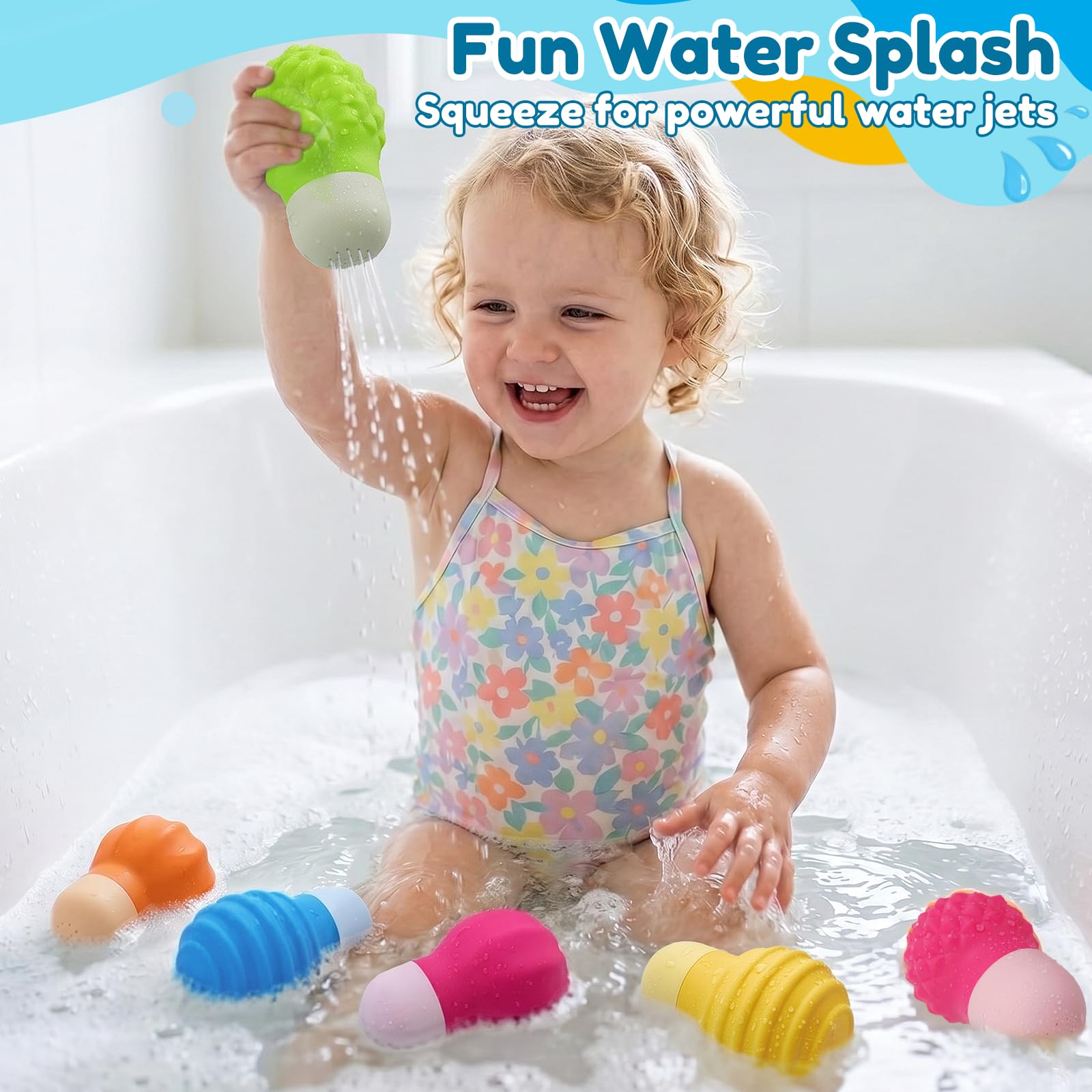 Sensory Water Squeeze Bath Toys, 3Pack Silicone Pool Floating Bulb Toys for Toddlers Kids 1-3, Mold Free Textured Water Table Fidget Toys Stocking