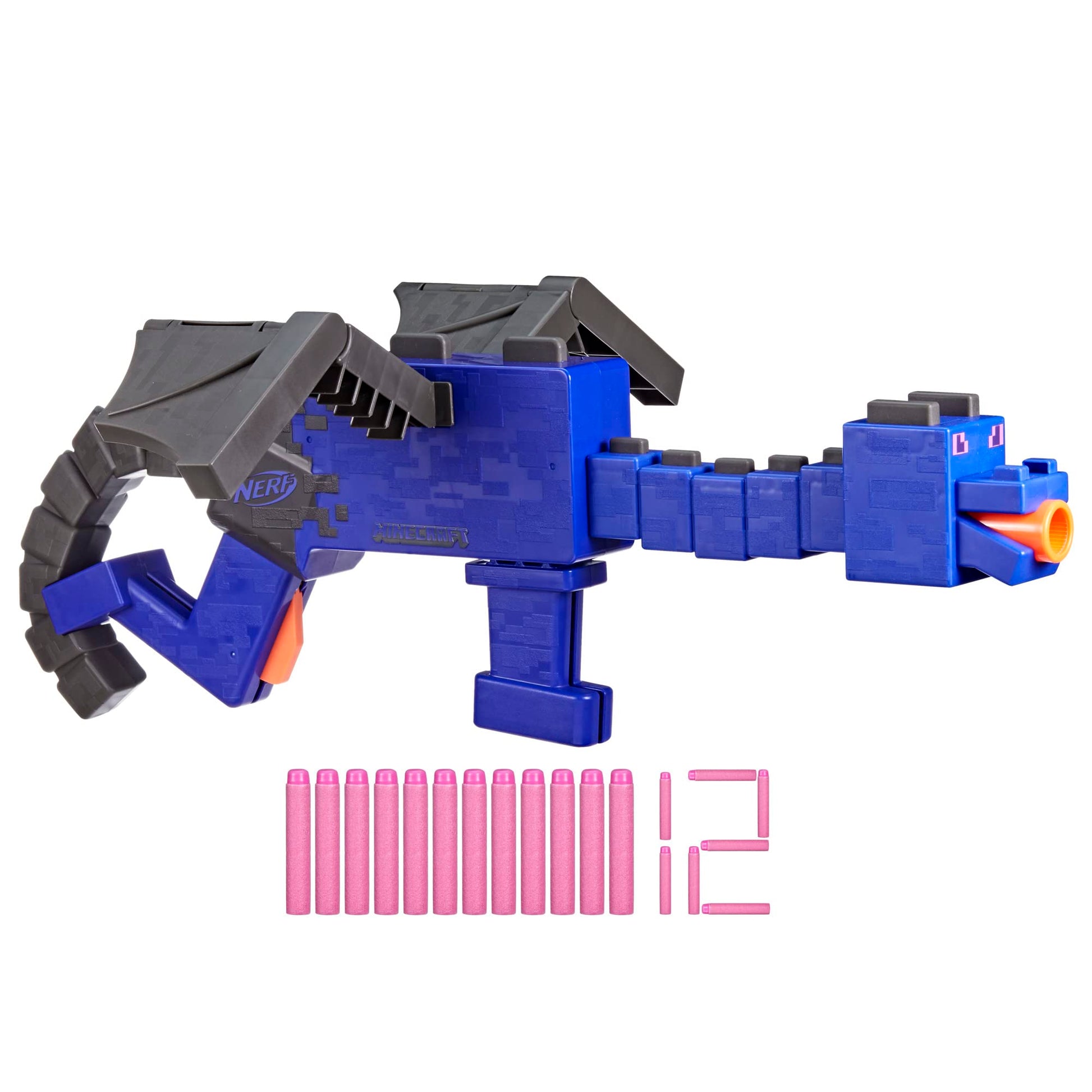 Nerf Minecraft Ender Dragon Blaster, 4-Dart Internal Clip, 12 Elite Foam Darts, Design Inspired by Minecraft Mob in The Game