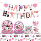 MIKIMIQI 1 Pack SPA Makeup Party Decorations Spa Table Decorations Pink Cosmetic Themed Table Cover Birthday Party Table Runner Makeup Tablecloth