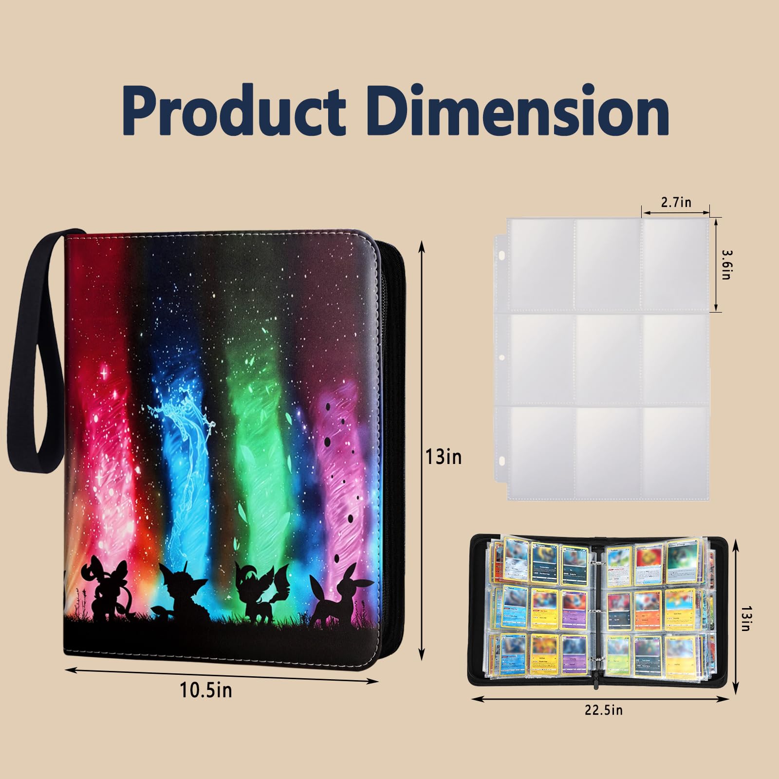 Card Binder 9 Pocket,Trading Card Binder 900 Pockets,Premium Collector's Album Display Zipper Binder,3-Ring MTG/TCG Card Holder Folder Gifts for Card