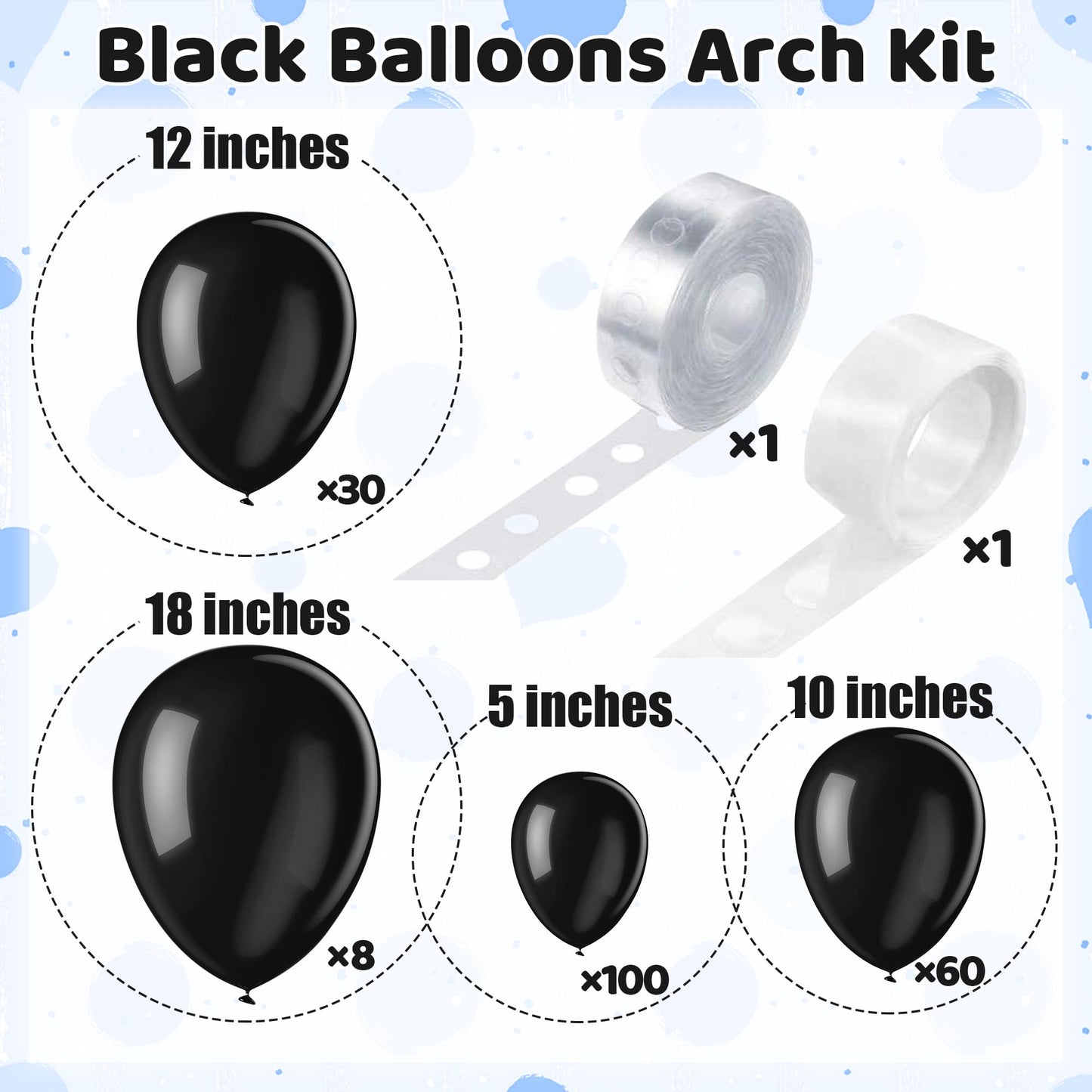 200 Pieces Black Balloons Different Sizes 5 10 12 18 Inch Latex Balloons Balloon Garland Arch Kit for for Black Themed Party Halloween Decorations