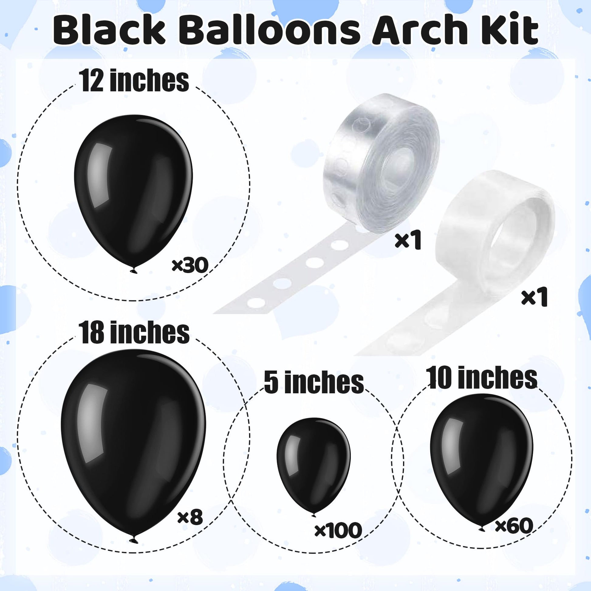 200 Pieces Black Balloons Different Sizes 5 10 12 18 Inch Latex Balloons Balloon Garland Arch Kit for for Black Themed Party Halloween Decorations