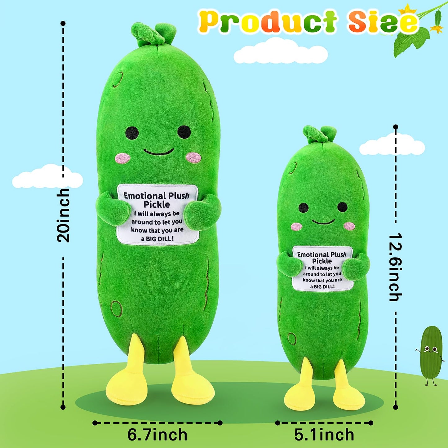 Sprinqdawin Emotional Plush Pickle,Pickle Stuffed Animal-20” Plushies Cucumber Stuffed Animal with Positive Words,Kawaii Plush Toys Birthday