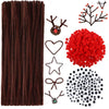 Cheeroyal 400Pcs Christmas Reindeer DIY Craft Set, Including 100Pcs Brown Pipe Cleaners Chenille, 150Pcs Googly Eyes, 150Pcs Red Pom Poms Pompoms Red