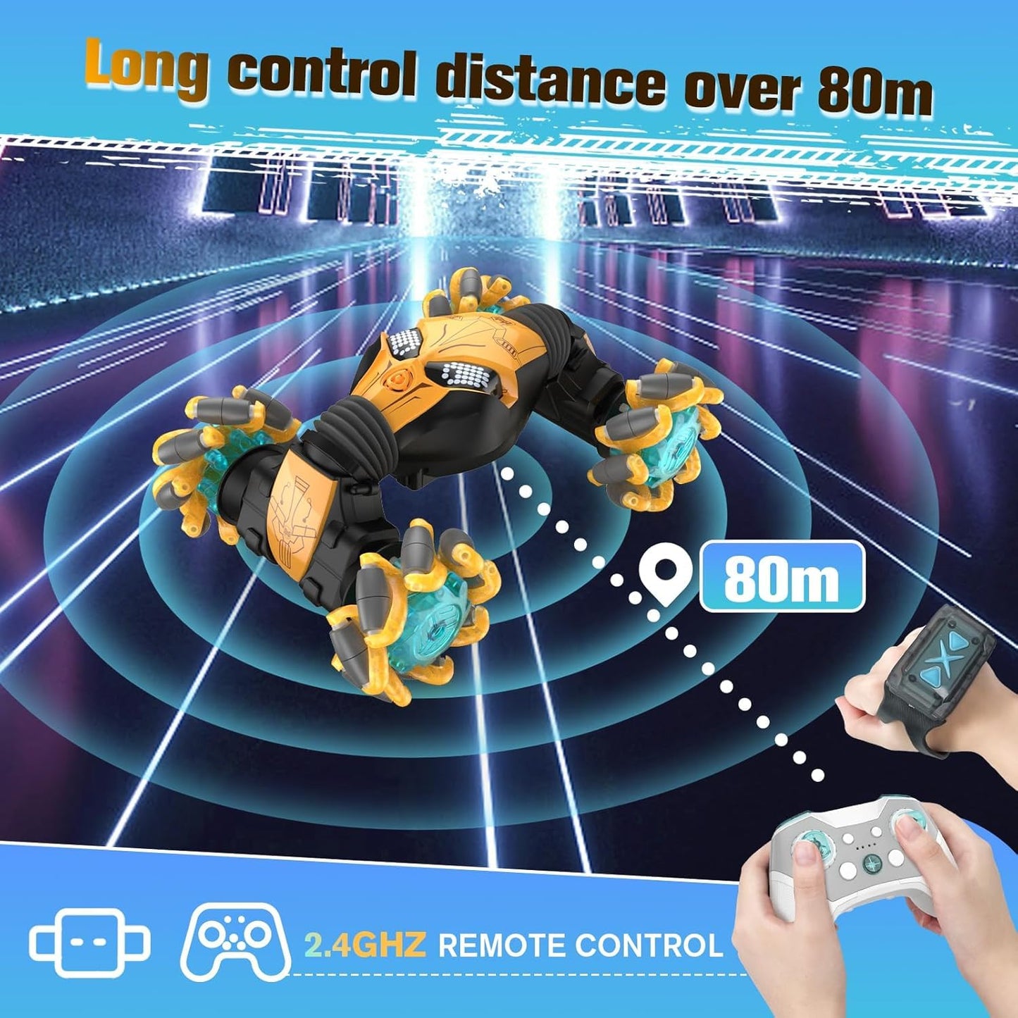 1:12 Gesture Sensing RC Stunt Car, 4WD Hand Controlled Remote Control Twist Cars with Light & Music, 360° Rotate Transform Drift, Gifts for 6-8-12