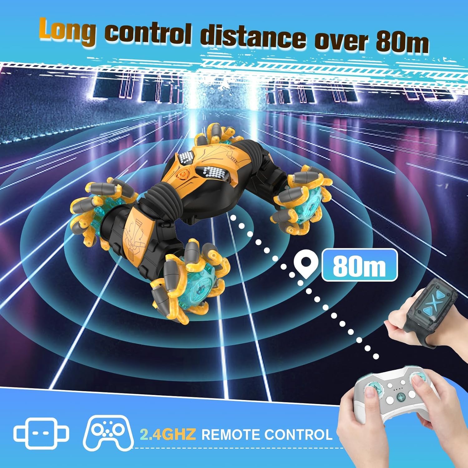 1:12 Gesture Sensing RC Stunt Car, 4WD Hand Controlled Remote Control Twist Cars with Light & Music, 360° Rotate Transform Drift, Gifts for 6-8-12
