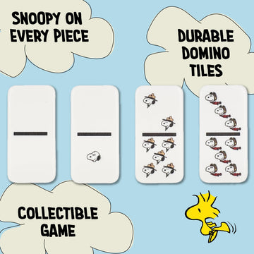 AQUARIUS Peanuts Family Double 6 Dominoes Game - Snoopy & Friends Classic Domino Set for Kids and Adults - 28 Durable Tiles, Officially Licensed