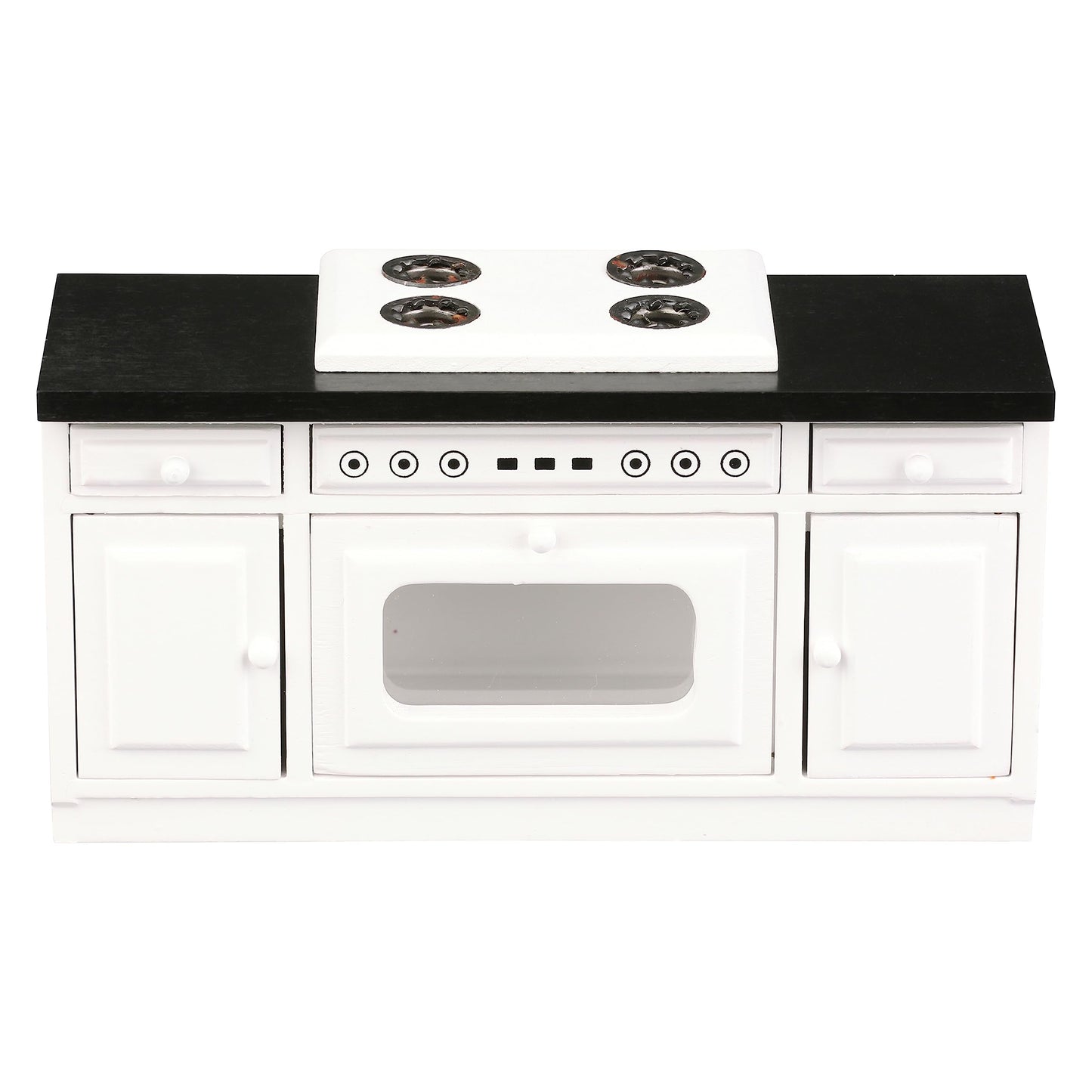 Wooden Dollhouse Kitchen Stove, Mini White Oven with Burners and Range, 1:12 Scale Cabinet Furniture for 6 Inch Dolls, White Farmhouse