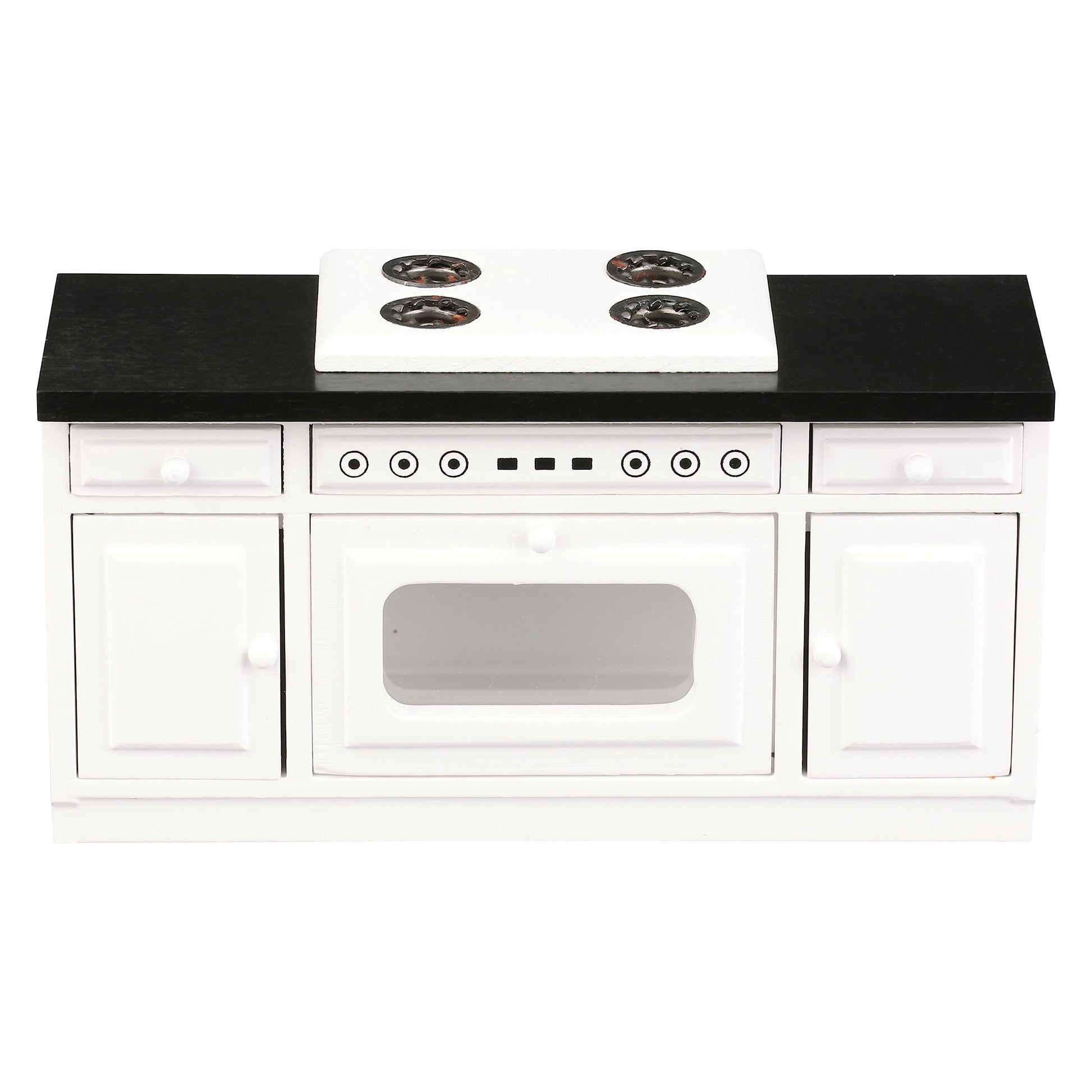 Wooden Dollhouse Kitchen Stove, Mini White Oven with Burners and Range, 1:12 Scale Cabinet Furniture for 6 Inch Dolls, White Farmhouse