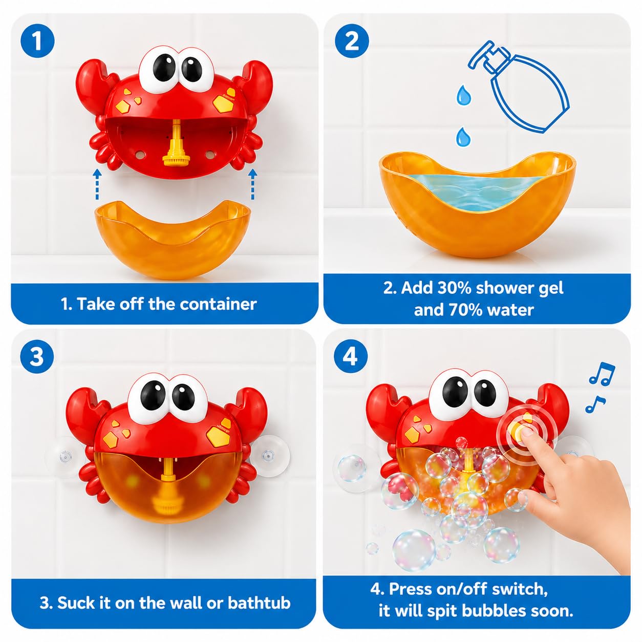 Crab Bubble Machine Bath Toy for Toddlers, Automatic Bubble Blower with Music, PP Material BPA Free Baby Bathtub Toy