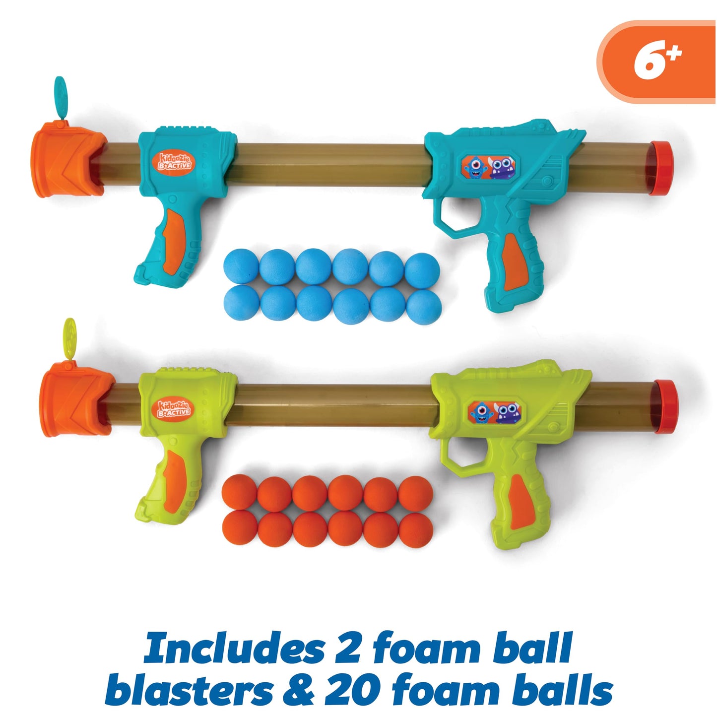 Kidoozie B*Active Double Blaster Alien Challenge - Alien Theme - Includes Standing Target, 2 Foam Ball Blasters & 20 Foam Balls - Ages 6+