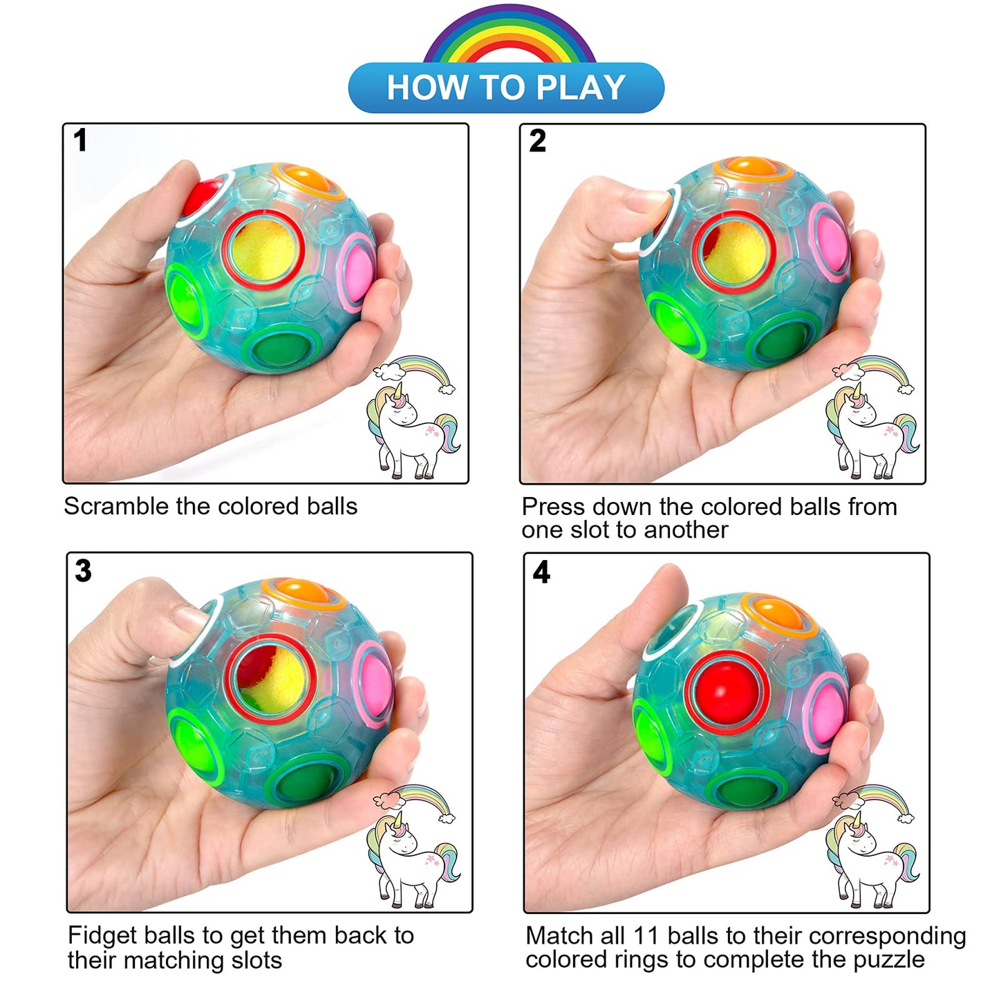 Vdealen Magic Rainbow Puzzle Ball, Fidget Ball Puzzle Brain Teaser Fidget Toy for Boys & Girls- Birthday Party Valentines Easter Christmas Stocking